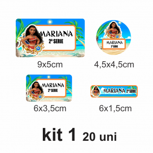 Etiquetas Escolares Kit 1 - 20 uni Adesivo vinil 9x5cm - 6x3,5cm - 4,5x4,5cm - 6x1,5cm   Corte Especial 