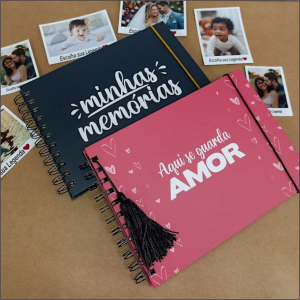 Scrapbook 25 folhas Capa dura 15x21cm folhas em offset 180g Laminação BOPP Espiral de aço 